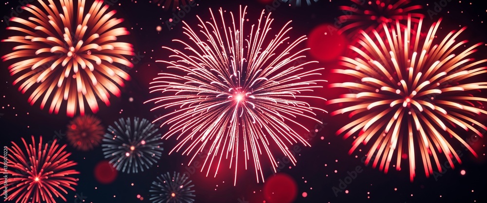 Fototapeta premium elegant red theme fireworks and bokeh abstract background concept backdrop illustration cartoon