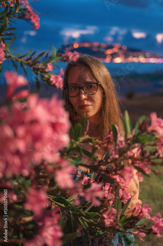 Woman on the night beach at...