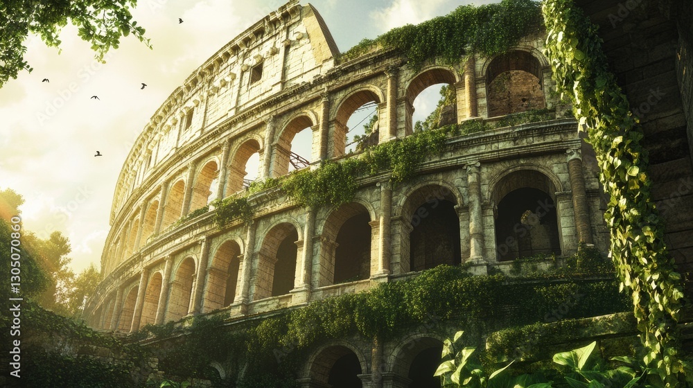 Obraz premium Roman coliseum covered with mold and vegetation
