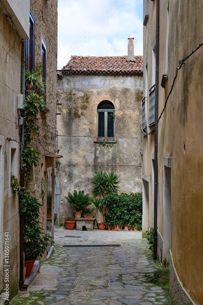 Fototapeta premium A characteristic street of San Giovanni a Piro, a medieval town in the province of Salerno, Italy.