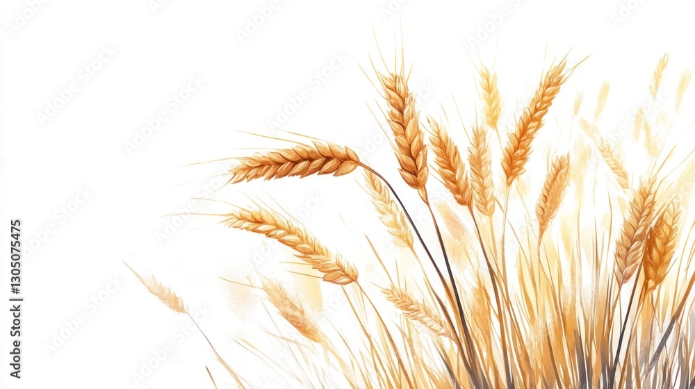 Golden Wheat Heads Against White Background Golden Wheat Heads Against White Background