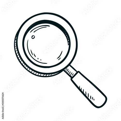 Hand-drawn illustration of a magnifying glass on a white background
