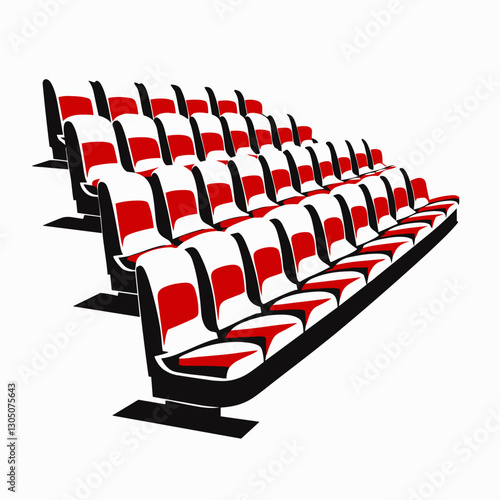 Graphic illustration of empty stadium seats arranged in a structured pattern showcasing red and white colors