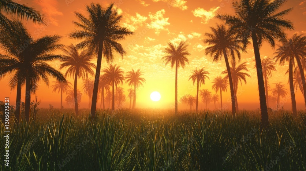 Obraz premium Tropical Sunset Palm Grove