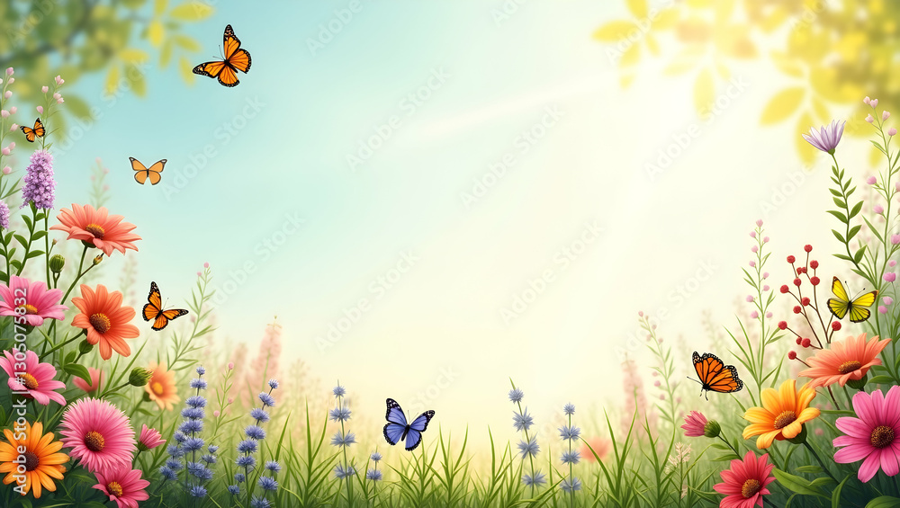 Vibrant Butterflies and Blooming Gardens Border Frame: Nature-Inspired Space for Heartfelt Mother's Day Messages with Copy Space on the Left for Photo Stock Concepts Vibrant Butterflies and Blooming Gardens Border Frame: Nature-Inspired Space for Heartfelt Mother's Day Messages with Copy Space on the Left for Photo Stock Concepts