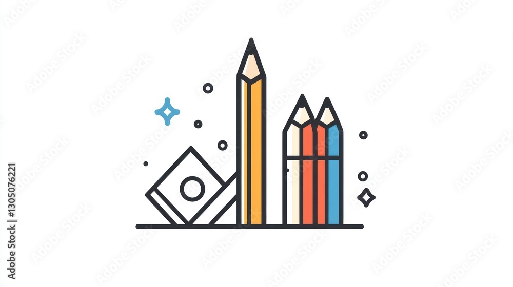 Colorful pencils and ruler, simple design, education background, graphic illustration Colorful pencils and ruler, simple design, education background, graphic illustration