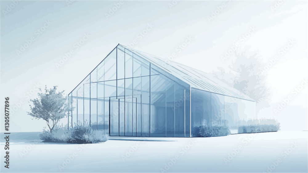 A 3D rendering depicting a modern glass house. The structure is predominantly transparent, showcasing a triangular roofline and clean lines. The rendering utilizes a light blue color A 3D rendering depicting a modern glass house. The structure is predominantly transparent, showcasing a triangular roofline and clean lines. The rendering utilizes a light blue color