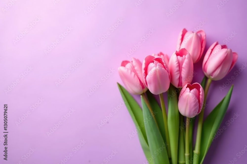 Soft pink tulips in gentle clusters on a soft purple gradient background, floral arrangement, botanical, flowers Soft pink tulips in gentle clusters on a soft purple gradient background, floral arrangement, botanical, flowers