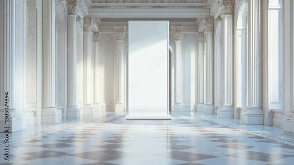 Empty Gallery Corridor, Blank Display, Sunlight Empty Gallery Corridor, Blank Display, Sunlight