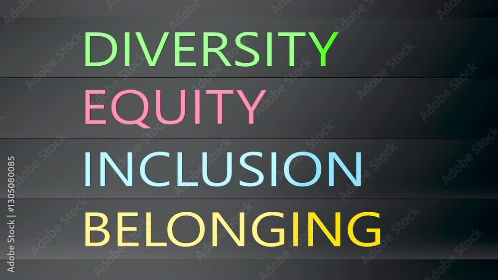 DEIB Diversity Equity Inclusion Belonging rolling text D.E.I.B. colored black background. DEIB Diversity Equity Inclusion Belonging rolling text D.E.I.B. colored black background.