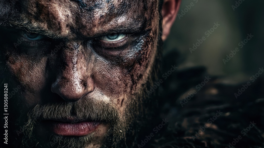 A close up of a warrior with a stern and fierce expression A close up of a warrior with a stern and fierce expression