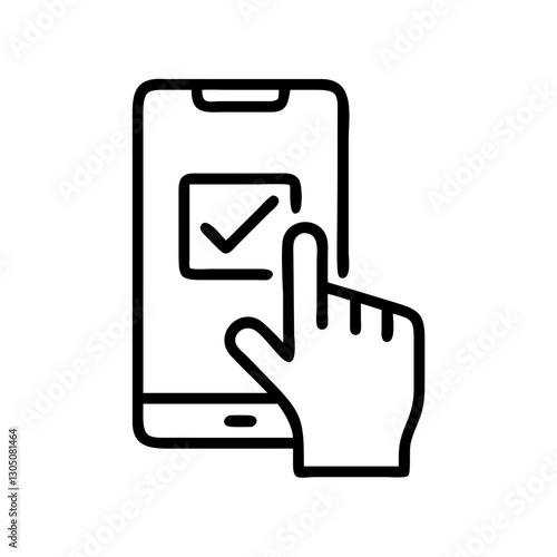 Online voting on a mobile device line icon