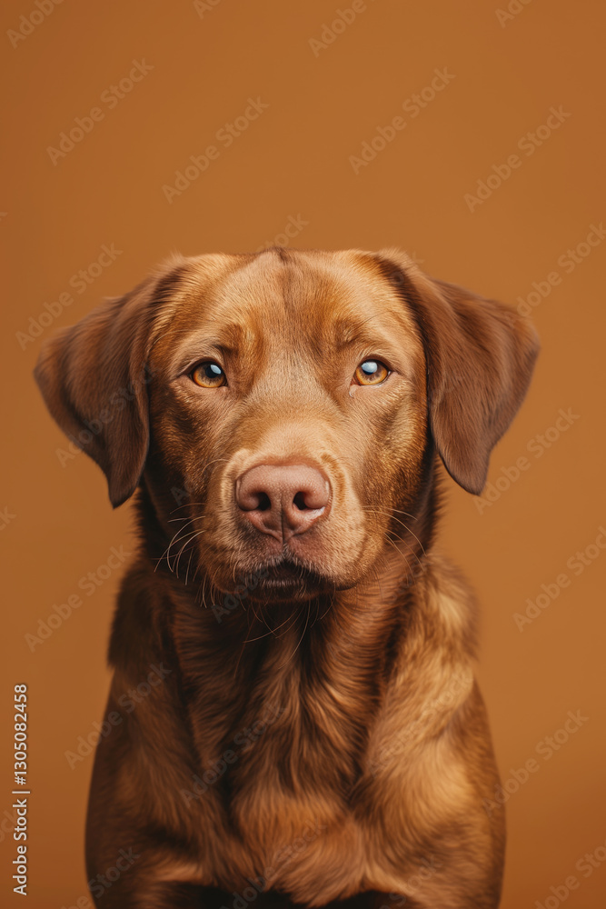 Fototapeta premium Chesapeake Bay Retriever dog on minimalistic colorful background with Copy Space. Perfect for banners, veterinary ads, pet food promotions, and minimalist designs.
