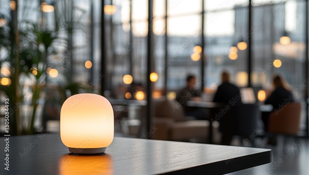 Warm Glow: A Table Lamp Illuminates a Cozy Cafe Setting Warm Glow: A Table Lamp Illuminates a Cozy Cafe Setting