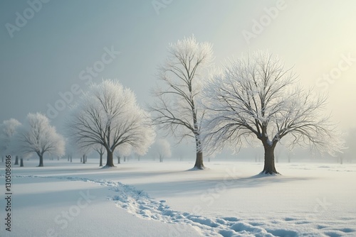 Wallpaper Mural A Group of Trees Covered in Snow With Footprints in the Snow - Generative AI Torontodigital.ca