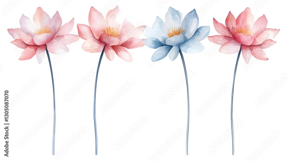 Naklejka premium Stunning Watercolor Florals Delicate Hand Painted Botanical Featuring Soft Brushstrokes and Expression in a Clean Minimalist Style
