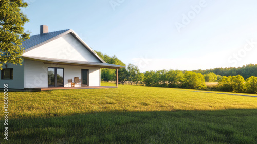 Wallpaper Mural Modern house surrounded by greenery in a tranquil rural landscape during daytime Torontodigital.ca