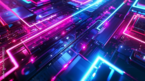 Abstract Neon Circuitry: A Futuristic Digital Landscape