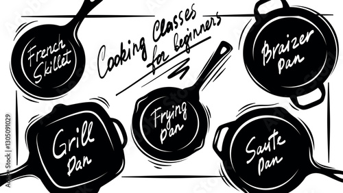Banner for Cooking Classes with Pan and Skillet Silhouettes