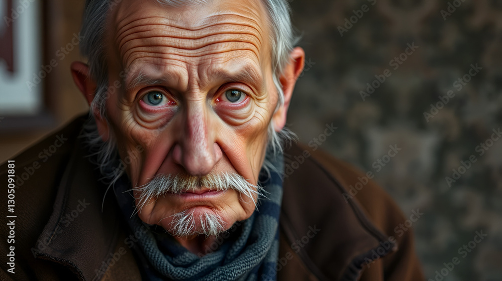 Portrait of an old man looking sadly at the camera Portrait of an old man looking sadly at the camera