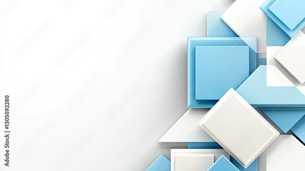 Fototapeta premium A minimalistic 3D abstract background with layered blue and white cubes, creating depth.