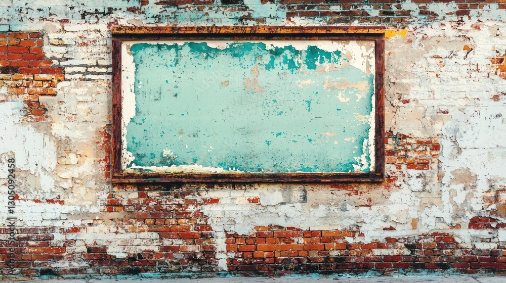 Naklejka premium A vintage movie poster on a weathered brick wall with a retro vibe.