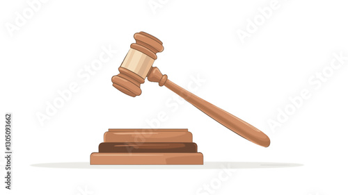 A digital illustration of a wooden gavel and its accompanying sound block, isolated on a white background. The gavel is depicted in a slightly elevated position above the block, suggesting