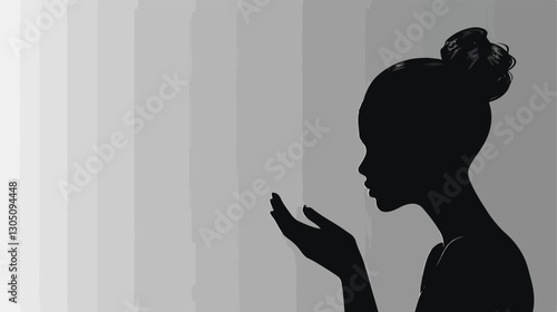 Graceful black silhouette of half body woman praying vector illustration