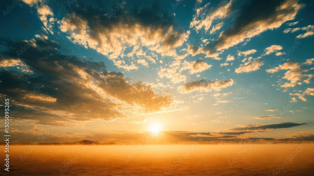 Obraz premium Golden Sunrise Foggy Landscape