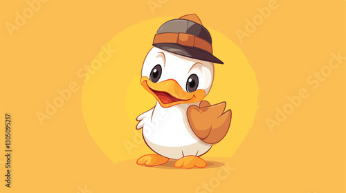 Adorable Tiny Duck Wearing Cap - Isolated Cute Small Wild Animal Illustration