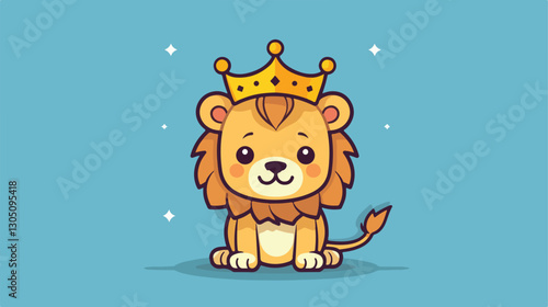 Regal Lion Wearing Elegant Golden Crown - Small Cute Wild Animal Illustration