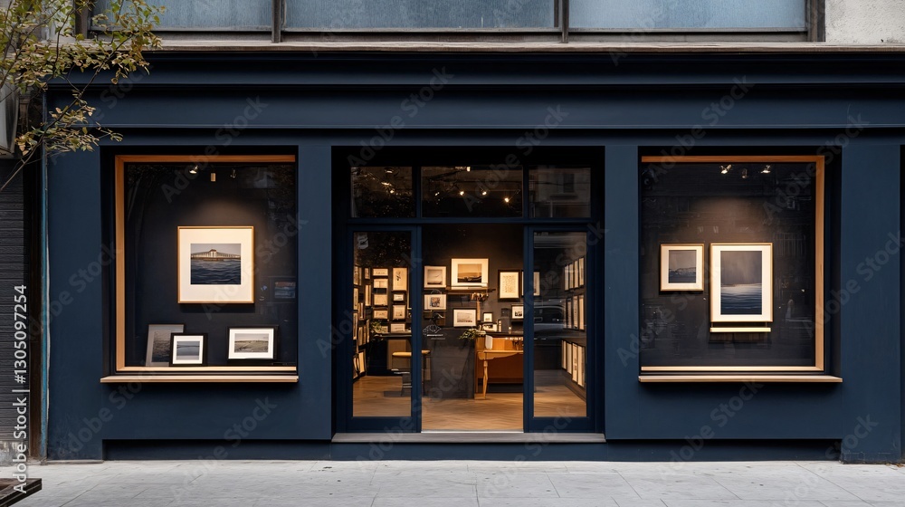 Naklejka premium Modern Art Gallery Storefront with Display Windows