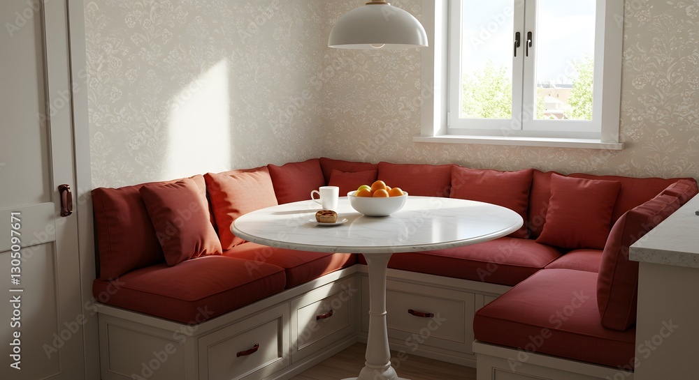 Fototapeta premium Cozy Kitchen Nook with Round Table and Warm Lighting for Relaxing Meals