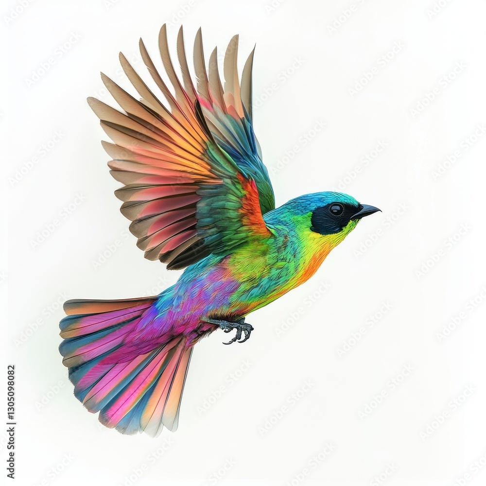 Obraz premium Colorful Bird Taking Flight Against a White Backgrounds and Its Environment.Its Feather Patterns