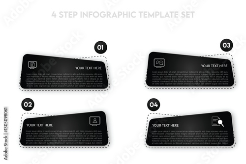 4 step infographic design template with icons and shadow effect with editable text 