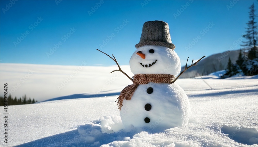 Obraz premium Snowman in the Cold Beautiful Winter