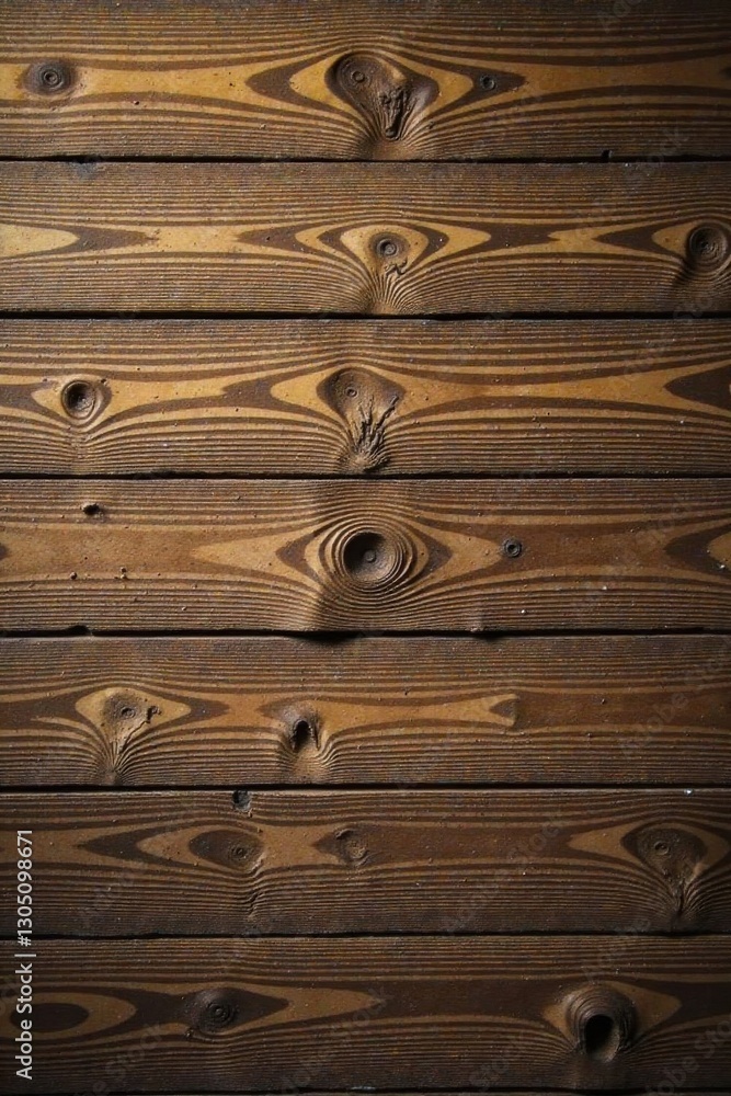 Naklejka premium Rich Brown Wooden Planks with Knots and Grain Detail A Textured Background Image for Design Projects