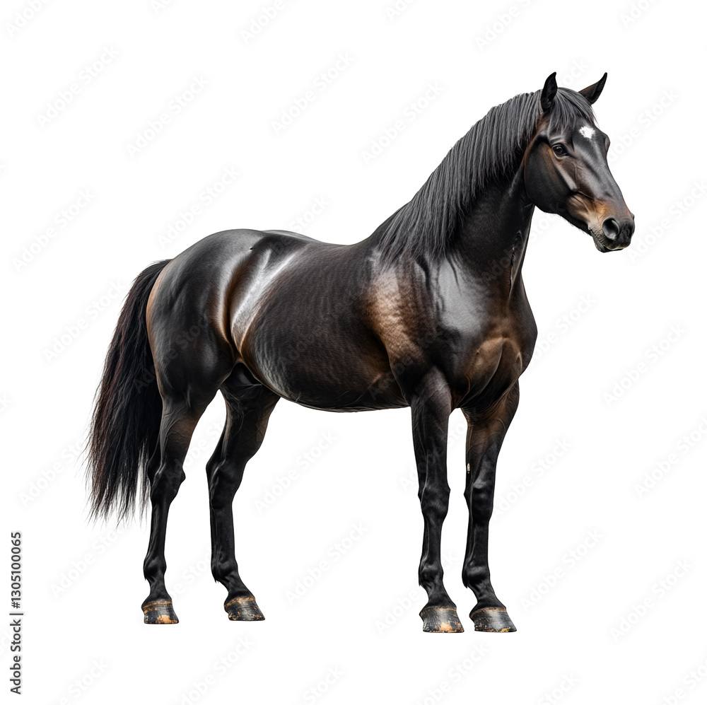 Side view of an elegant black horse isolated on transparent background png Side view of an elegant black horse isolated on transparent background png