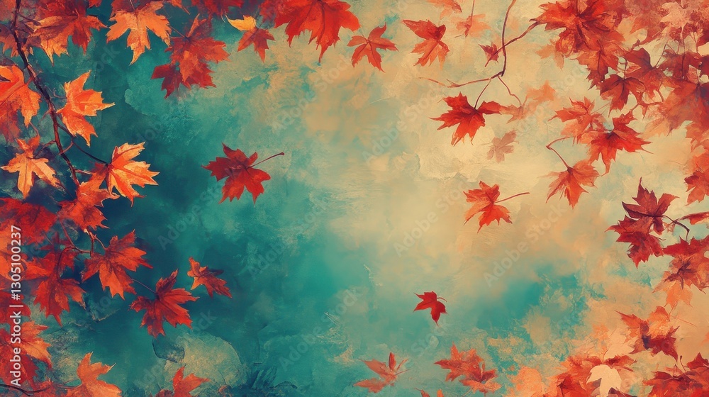 Impressionistic autumn leaves wallpaper with sweeping brushstrokes capturing the motion of red and orange leaves Impressionistic autumn leaves wallpaper with sweeping brushstrokes capturing the motion of red and orange leaves