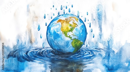 Watercolor Earth Droplet Environmental Crisis photo