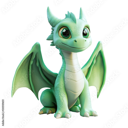 Cute Green Dragon Cartoon 3D Render.