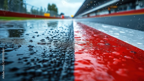 Rainy racetrack closeup with blurred background action