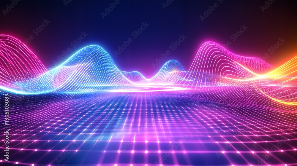 Fototapeta premium Abstract digital waves with glowing lines and bright colors in space