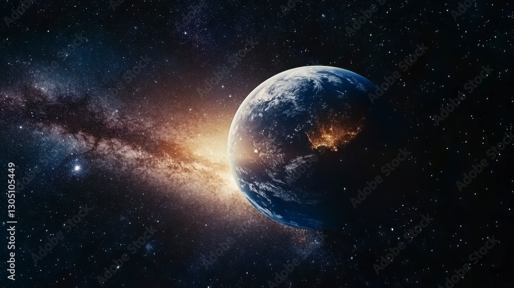 Fototapeta premium A view of the Earth from space, showing the curvature of the planet and the Milky Way in the background