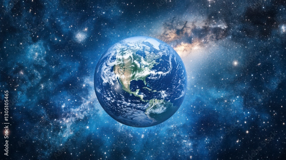 Fototapeta premium A view of the Earth from space, showing the curvature of the planet and the Milky Way in the background