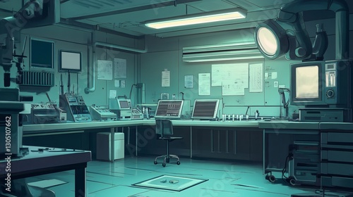 Retro Futuristic Science Lab - Cyberpunk Anime Style Interior