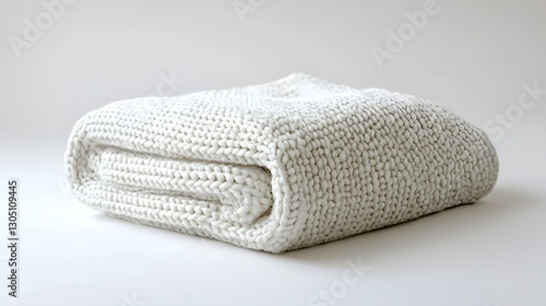 Soft Knitted Blanket Neatly Folded on White Background for Home Decor