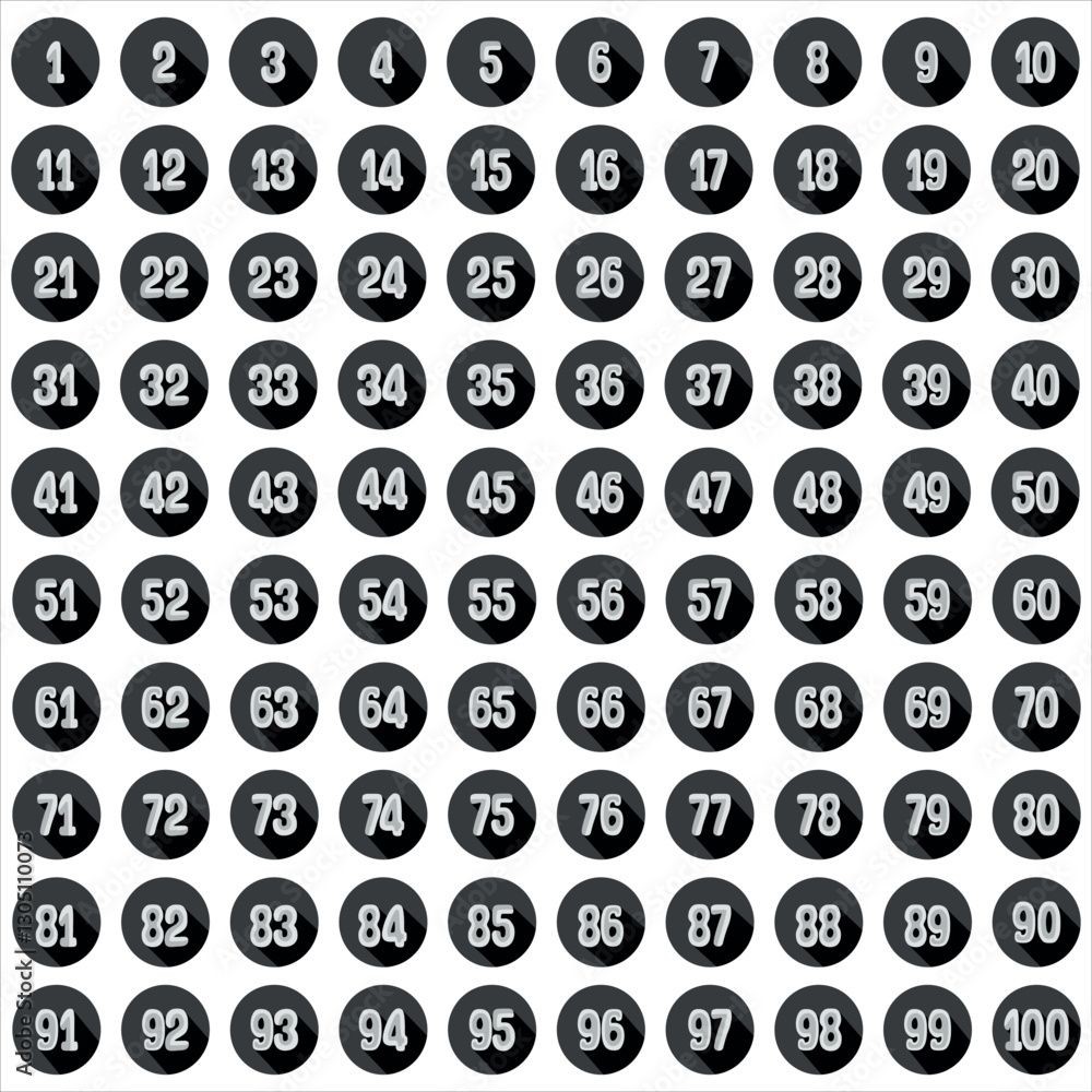 Chart numbers, shiny circle shadow effect 1 to 100 circle black abstract counting table education Chart numbers, shiny circle shadow effect 1 to 100 circle black abstract counting table education
