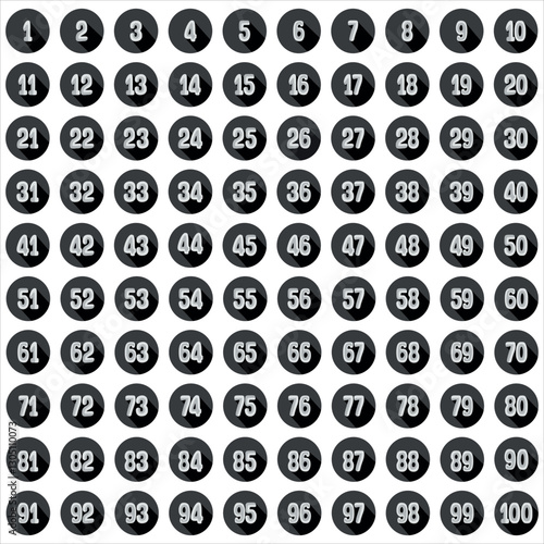 Chart numbers, shiny circle shadow effect 1 to 100 circle black abstract counting table education