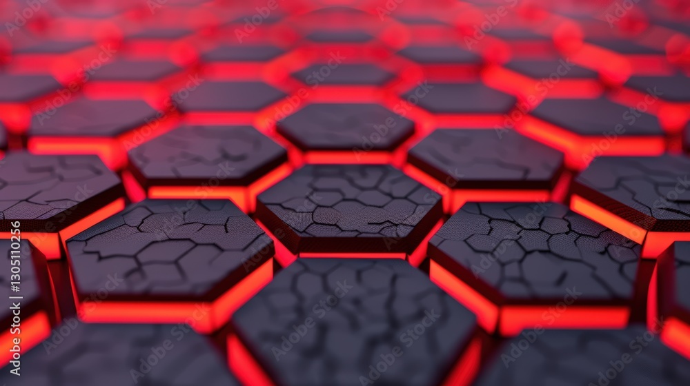 Fototapeta premium Close-up of hexagonal patterns with glowing edges